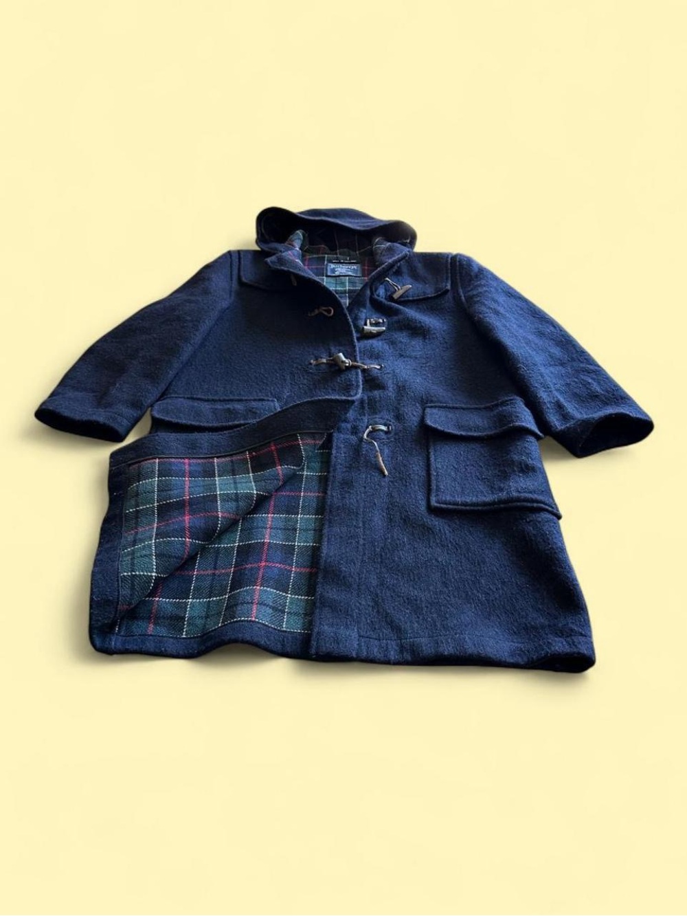 Vintage Burberrys Toggle Duffle Coat Navy Plaid Lined Women’s L Made in England